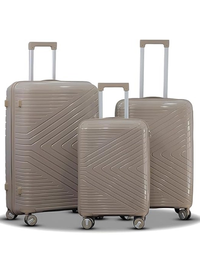 3-Piece Polypropylene (PP) Hard Case Luggage Set, Ultra-Lightweight & Unbreakable Suitcases, 360° Double Spinner Wheels & Secure Lock